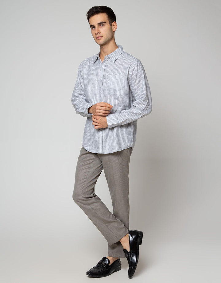 Details Long Sleeve Shirt Stripe Linen Slub Slim Fit