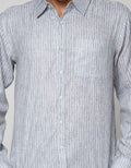 Details Long Sleeve Shirt Stripe Linen Slub Slim Fit