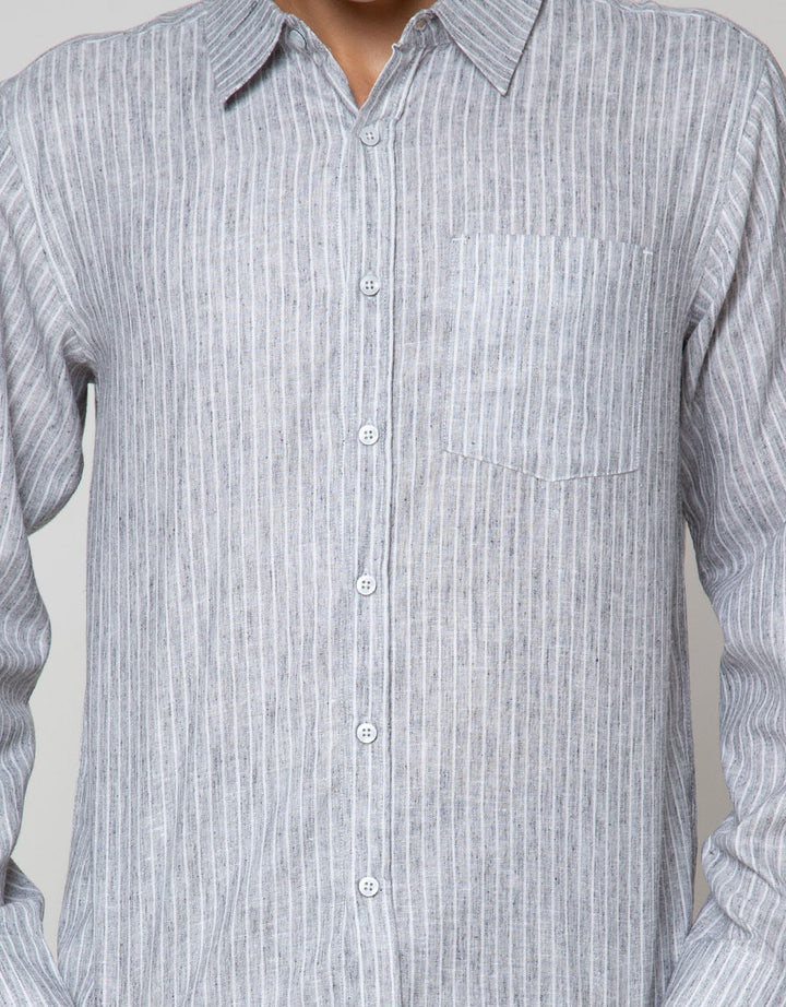 Details Long Sleeve Shirt Stripe Linen Slub Slim Fit