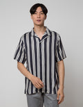 Details Short Sleeve Shirt Rayon Twill Stripe Camp Collar Regular Fit