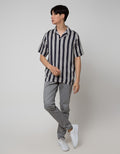 Details Short Sleeve Shirt Rayon Twill Stripe Camp Collar Regular Fit