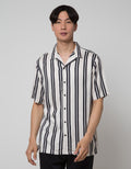 Details Short Sleeve Shirt Rayon Twill Stripe Camp Collar Regular Fit
