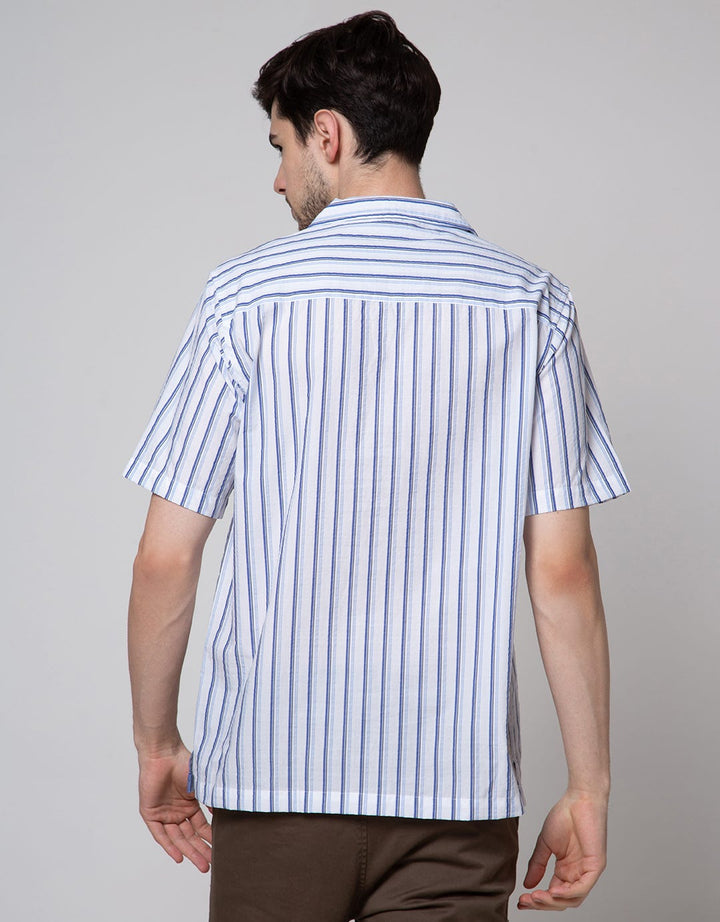 Details Short Sleeve Shirt Stripe Seersucker Regular Collar Slim Fit