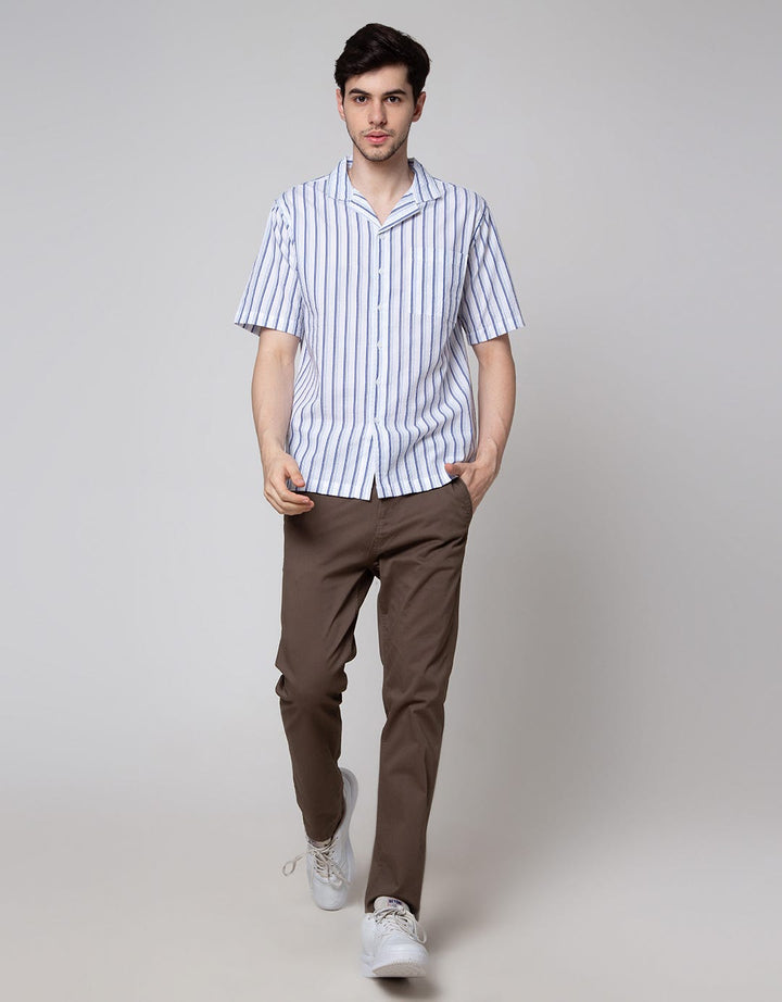 Details Short Sleeve Shirt Stripe Seersucker Regular Collar Slim Fit