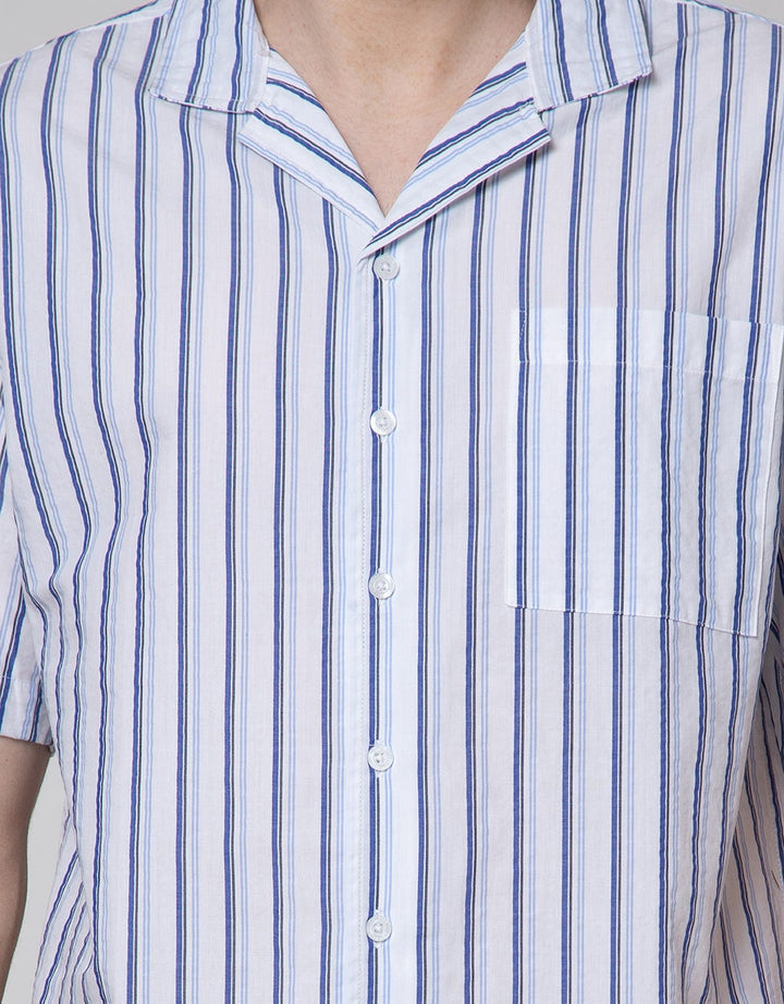 Details Short Sleeve Shirt Stripe Seersucker Regular Collar Slim Fit