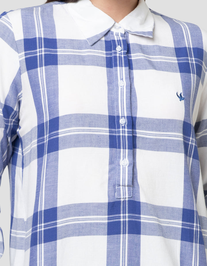 Cardinal Girl Print Big Check Kemeja Lengan Panjang Wanita