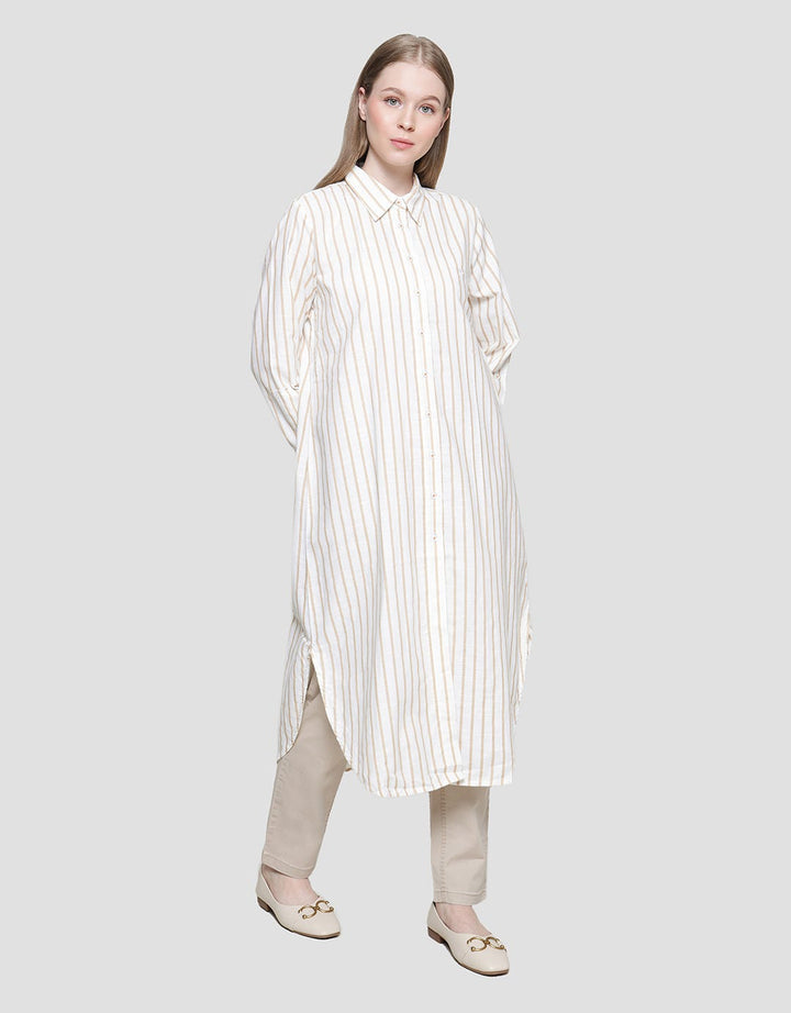 Cardinal Girl Stripe Print Kemeja Tunik Wanita