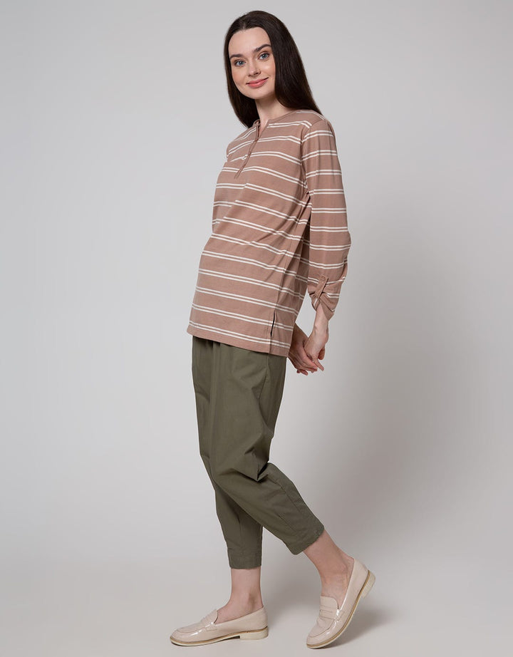 Connexion Henley V Stripe Kaos Wanita