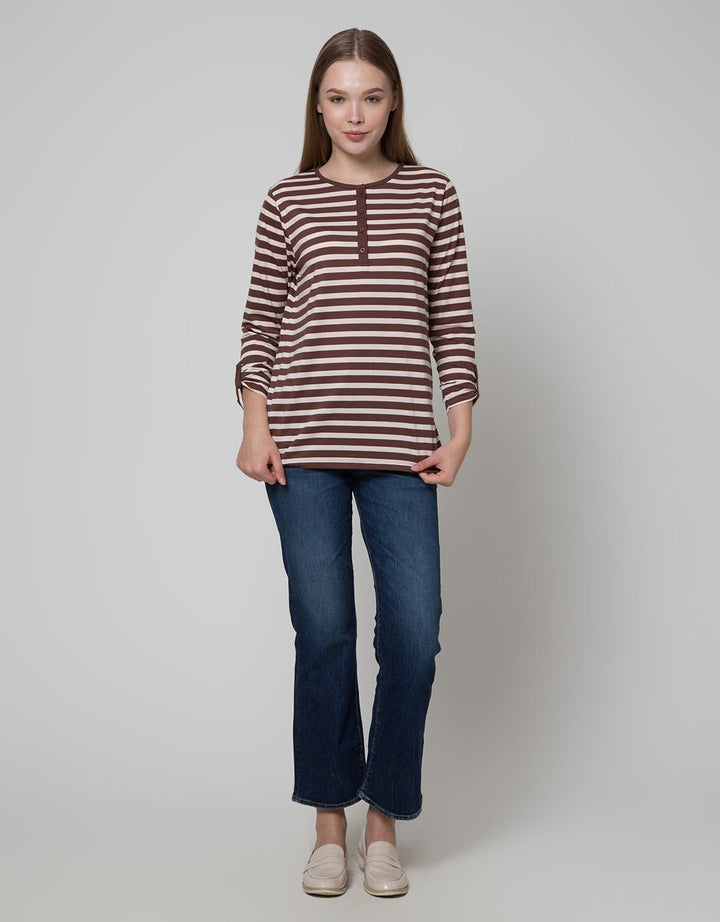 Connexion Henley Stripe Kaos Wanita