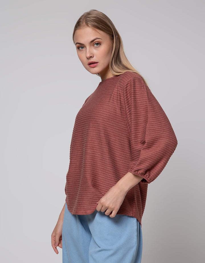 St. Yves Stripy Texture Knit With Elasticated Sleeve Kaos Wanita