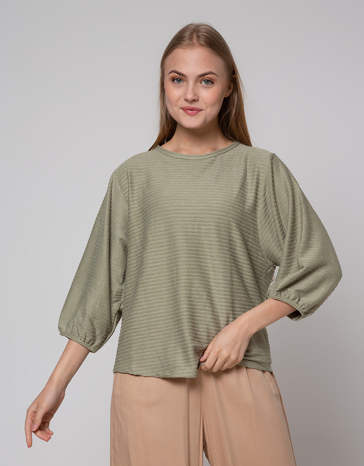 St. Yves Stripy Texture Knit With Elasticated Sleeve Kaos Wanita