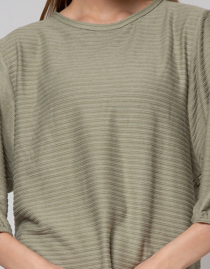 St. Yves Stripy Texture Knit With Elasticated Sleeve Kaos Wanita