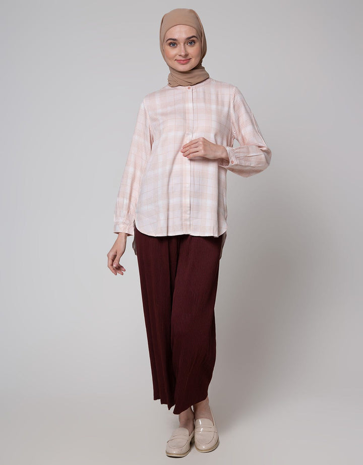 Annisa Long Sleeve Shirt Basic Shanghai Collar Check Print