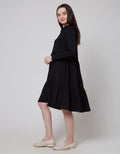 Connexion Long Sleeve Midi Dress W Collar Tiered