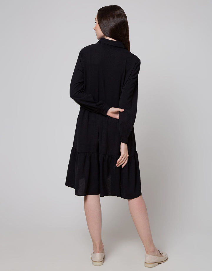 Connexion Long Sleeve Midi Dress W Collar Tiered