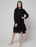Connexion Long Sleeve Midi Dress W Collar Tiered