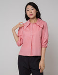 Details Short Sleeve Blouse Baloon With Wide Collar