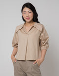 Details Short Sleeve Blouse Baloon With Wide Collar