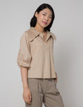 Details Short Sleeve Blouse Baloon With Wide Collar