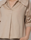 Details Short Sleeve Blouse Baloon With Wide Collar
