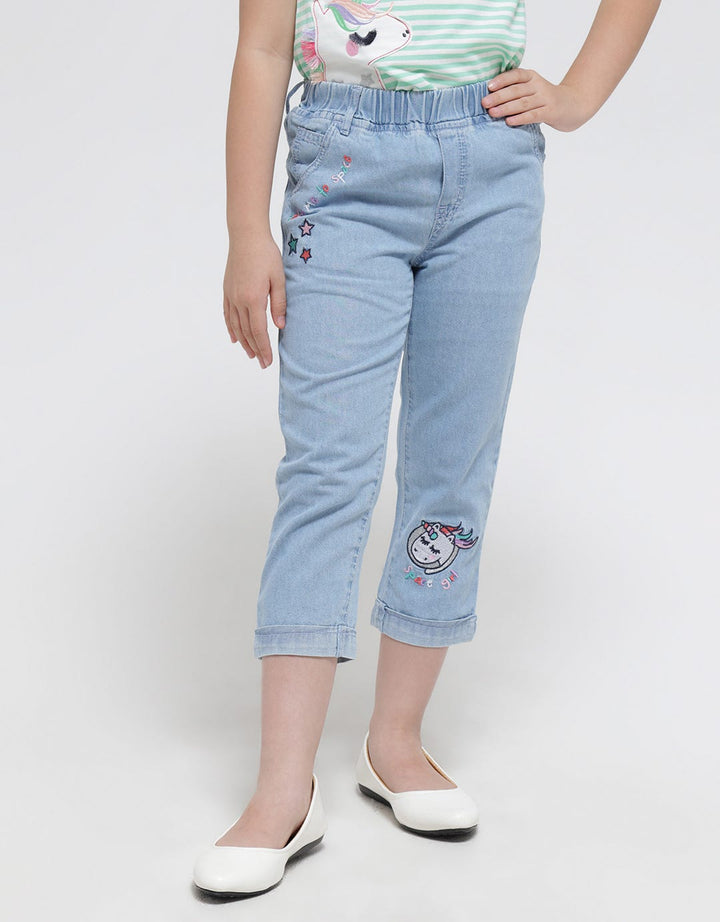 Little M Denim Long Pants Bordir Unicorn Planet