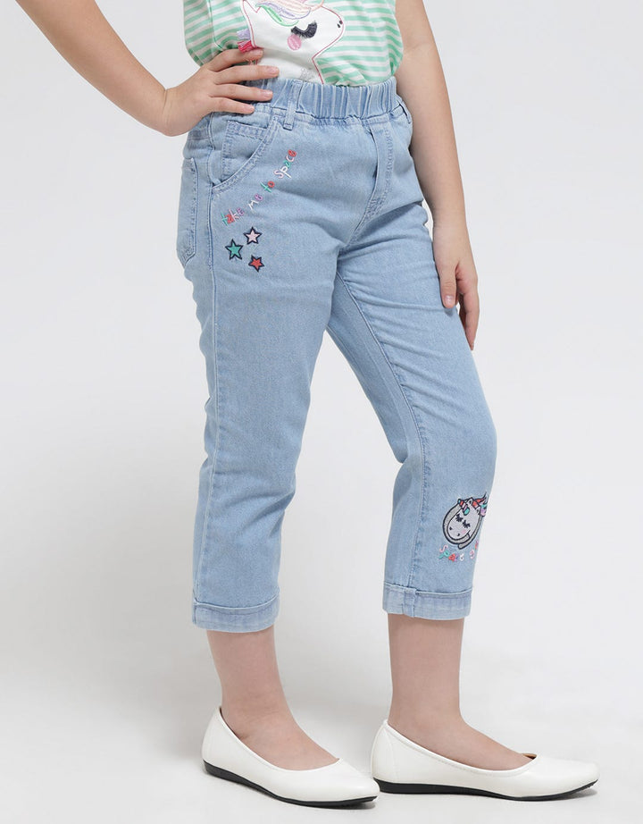 Little M Denim Long Pants Bordir Unicorn Planet