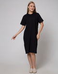 Details Midi Dress Knit With Short Sleeves And Loose Fit