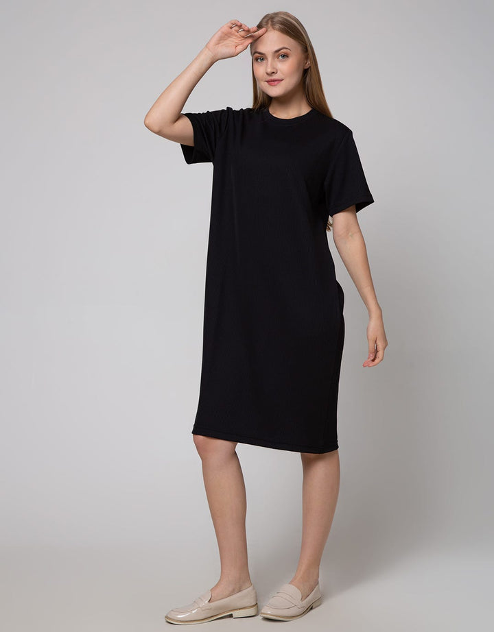Details Midi Dress Knit With Short Sleeves And Loose Fit