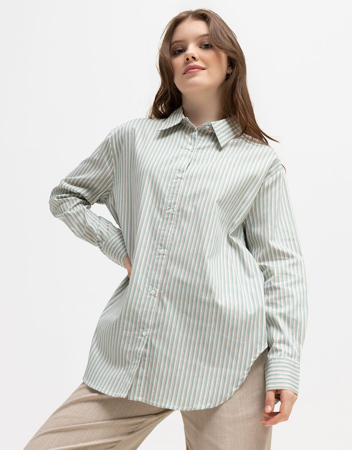 Details Long Sleeve Shirt With Stripe Print