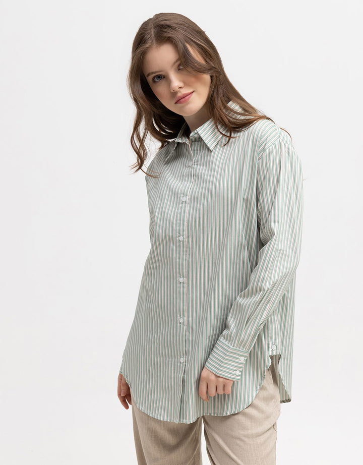 Details Long Sleeve Shirt With Stripe Print