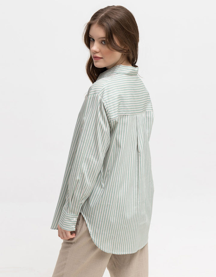 Details Long Sleeve Shirt With Stripe Print