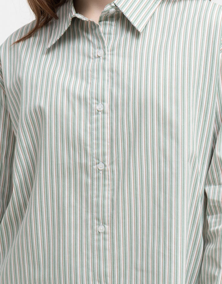 Details Long Sleeve Shirt With Stripe Print