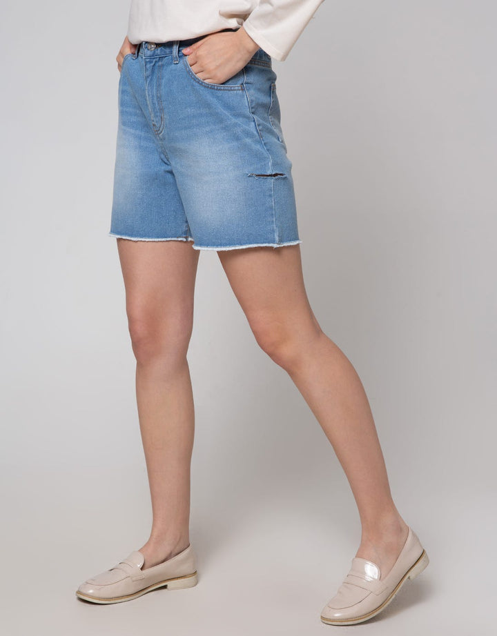 Details Denim Short Pants With Destroyed