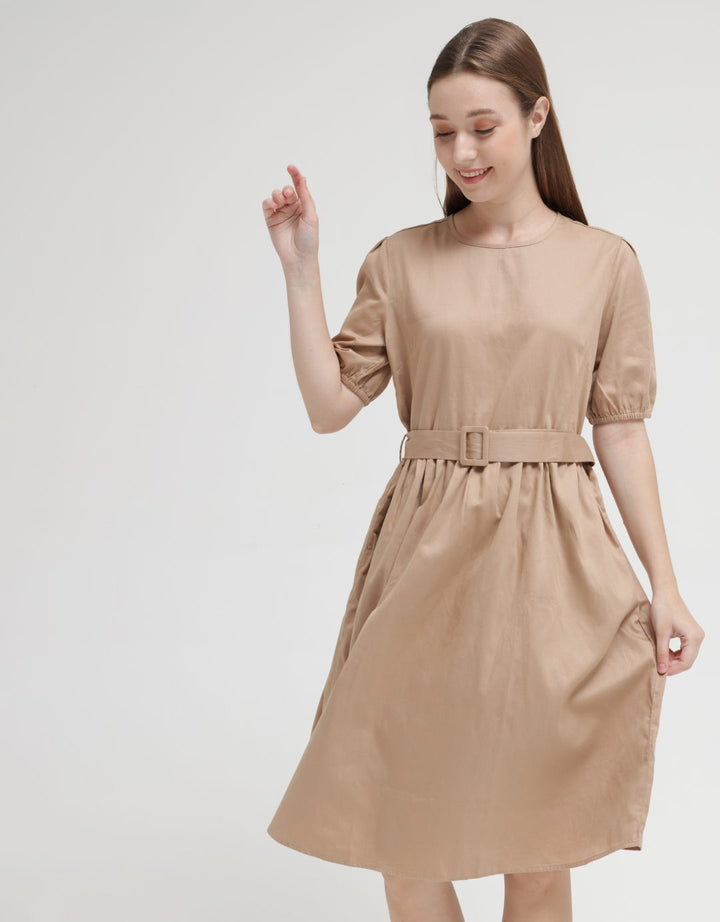 Connexion Short Sleeve Midi Dress Cotton W Buckle