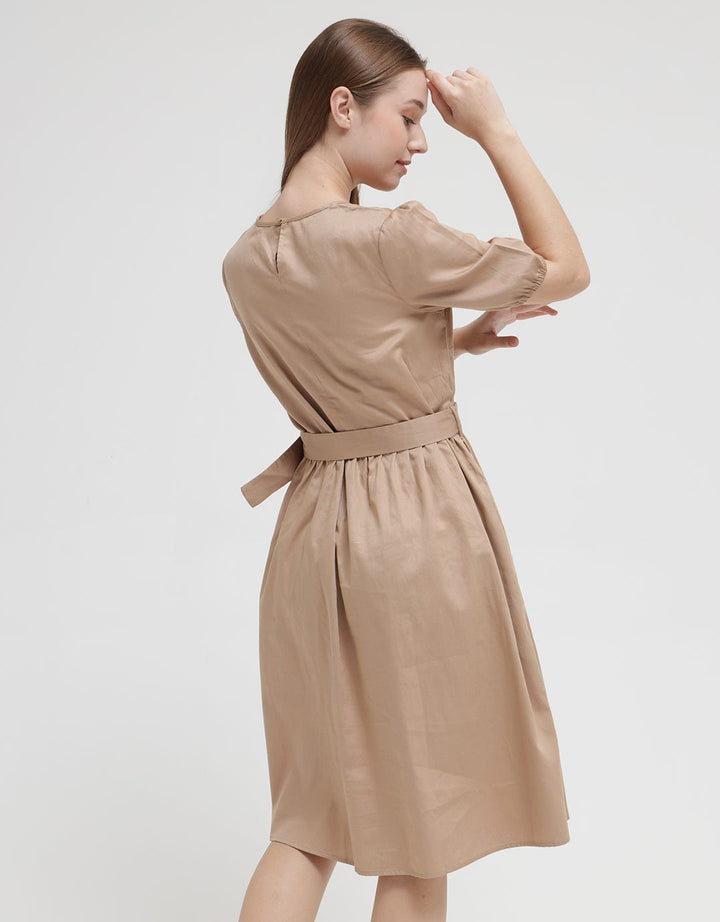 Connexion Short Sleeve Midi Dress Cotton W Buckle