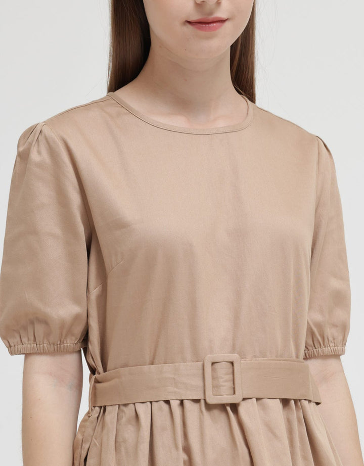 Connexion Short Sleeve Midi Dress Cotton W Buckle