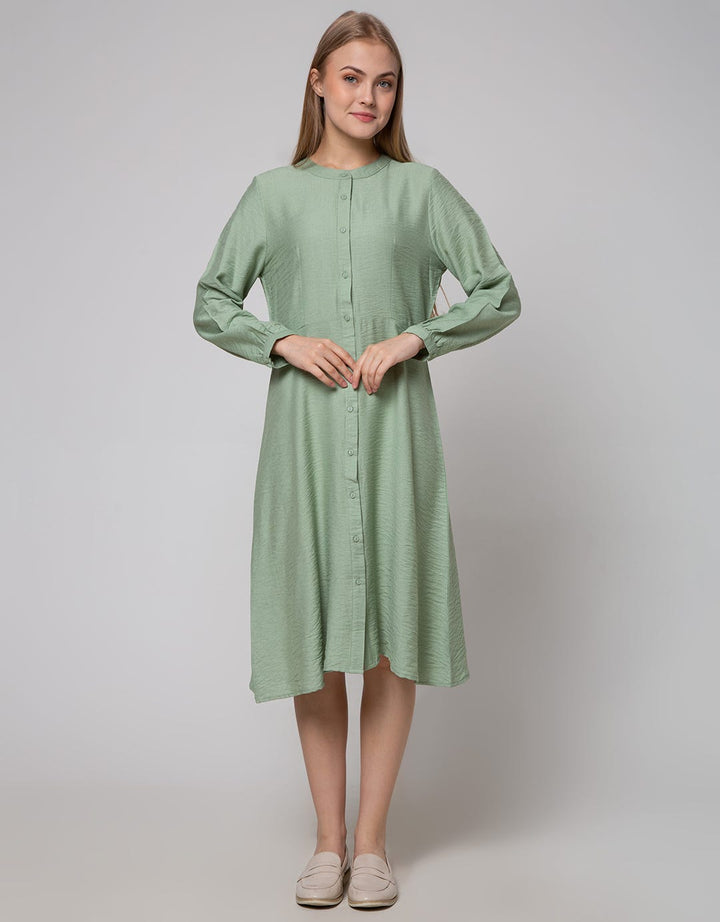 Connexion Long Sleeve Midi Dress Poly Crinkle W Button