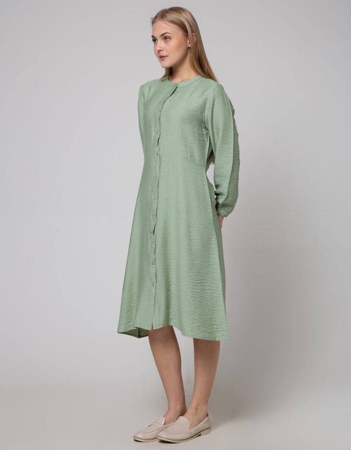 Connexion Long Sleeve Midi Dress Poly Crinkle W Button