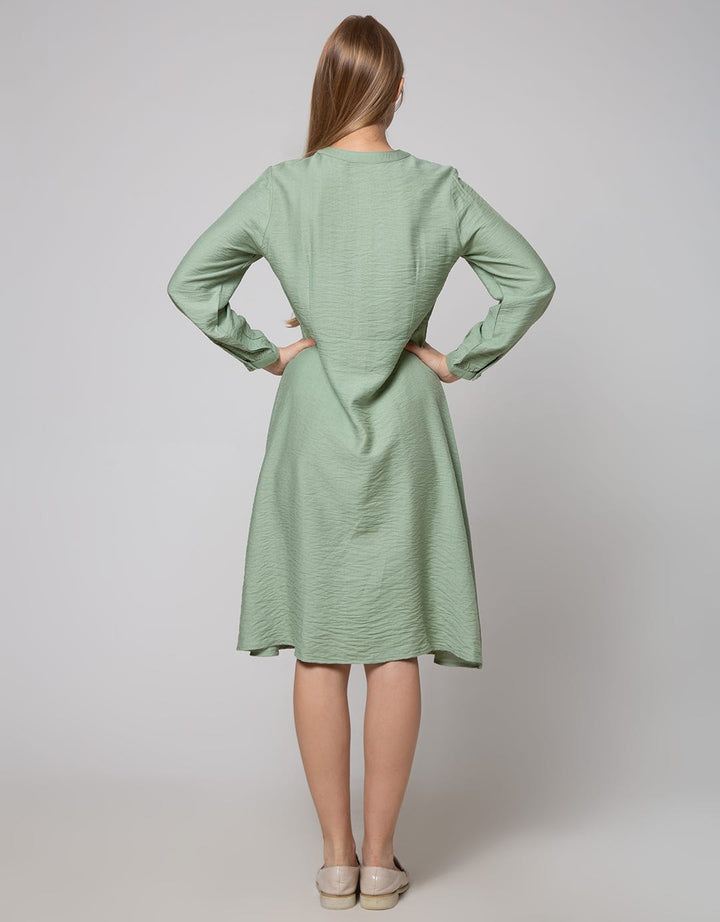 Connexion Long Sleeve Midi Dress Poly Crinkle W Button