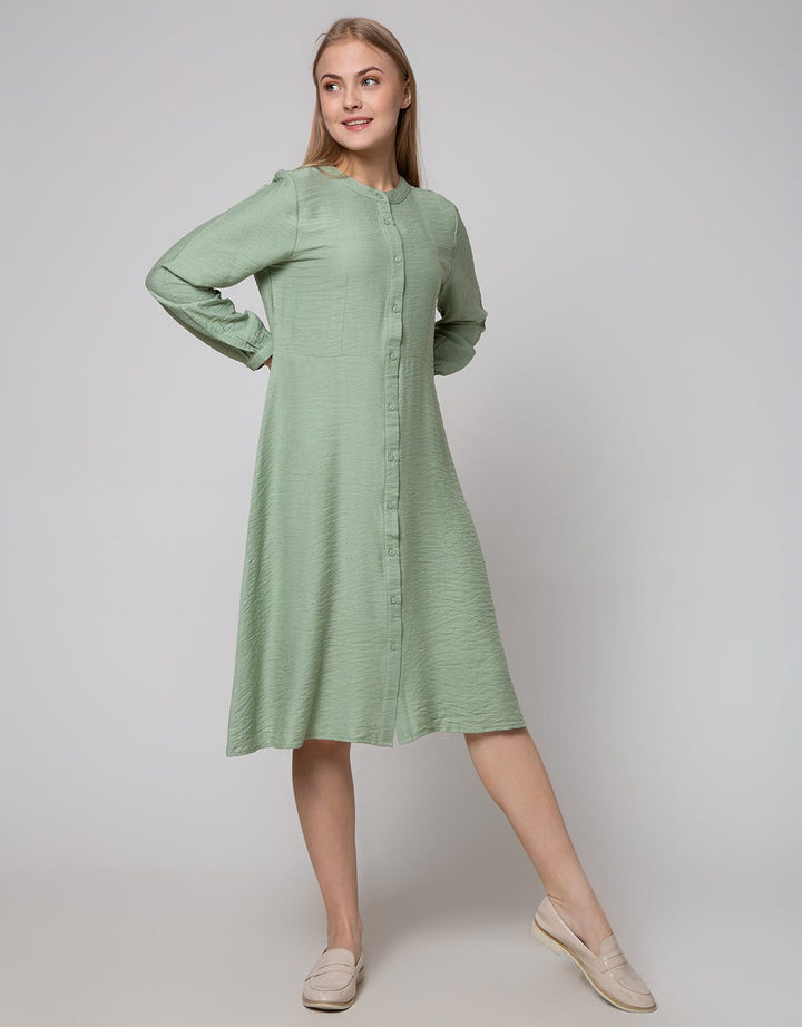 Connexion Long Sleeve Midi Dress Poly Crinkle W Button