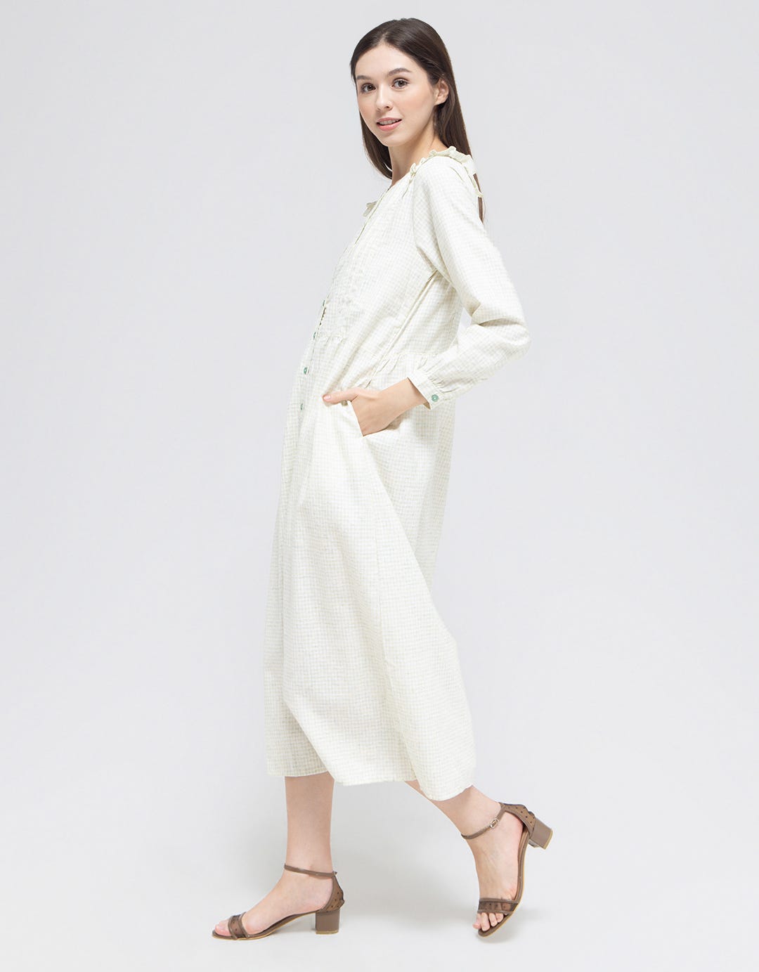 Women's Triset Checks Rimple Long Dress