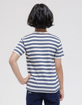 Little M Stripe Kantong Aplikasi Kaos Lengan Pendek Anak Laki-Laki