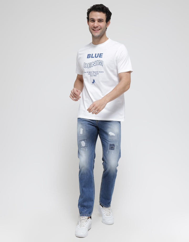 Lois Blue Denim Print Men's Casual T-Shirt