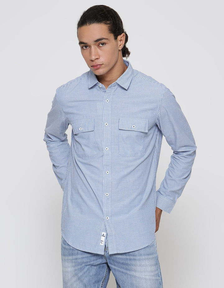Lois Kemeja Lengan Panjang Pria Pocket Stripe