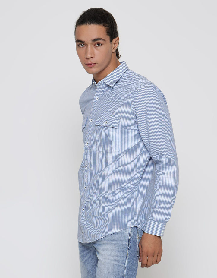 Lois Kemeja Lengan Panjang Pria Pocket Stripe