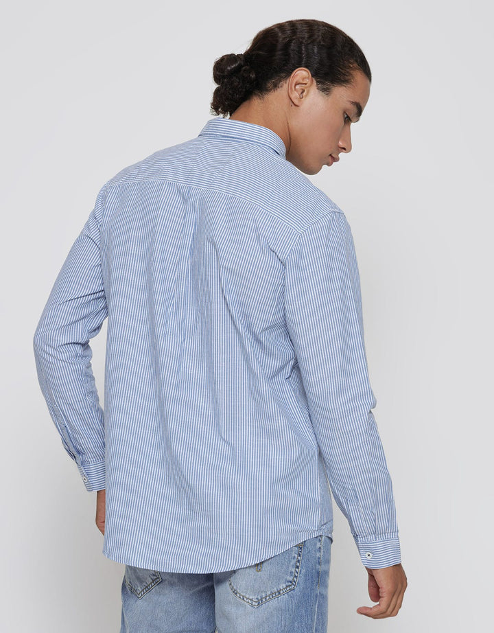 Lois Kemeja Lengan Panjang Pria Pocket Stripe