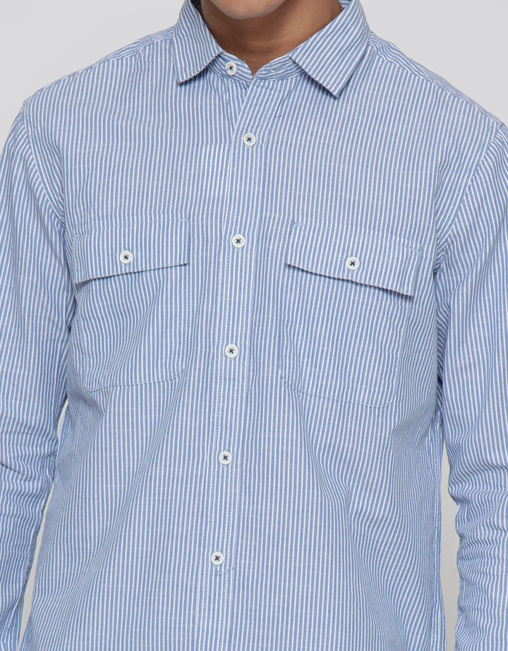 Lois Kemeja Lengan Panjang Pria Pocket Stripe