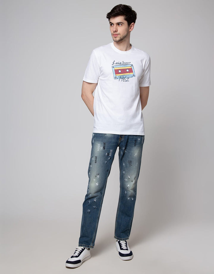 Lois Kaset Print Kaos Casual Pria