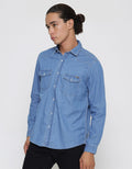Lois Denim Pocket Kemeja Lengan Panjang Pria