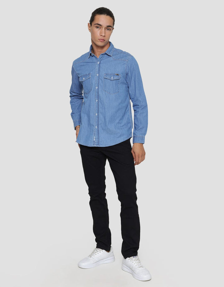 Lois Denim Pocket Kemeja Lengan Panjang Pria